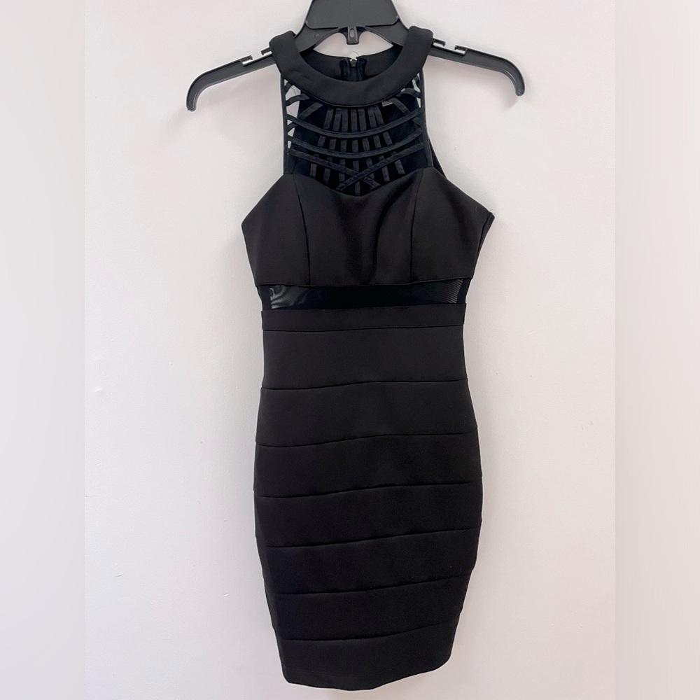Sexy Black Bodycon Dress with Mesh Cutouts